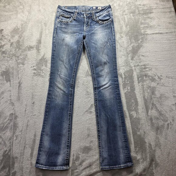 Miss Me Denim - Miss Me Jeans Womens 27 Blue Bootcut Studded Flap Pocket Embellished Denim Pants